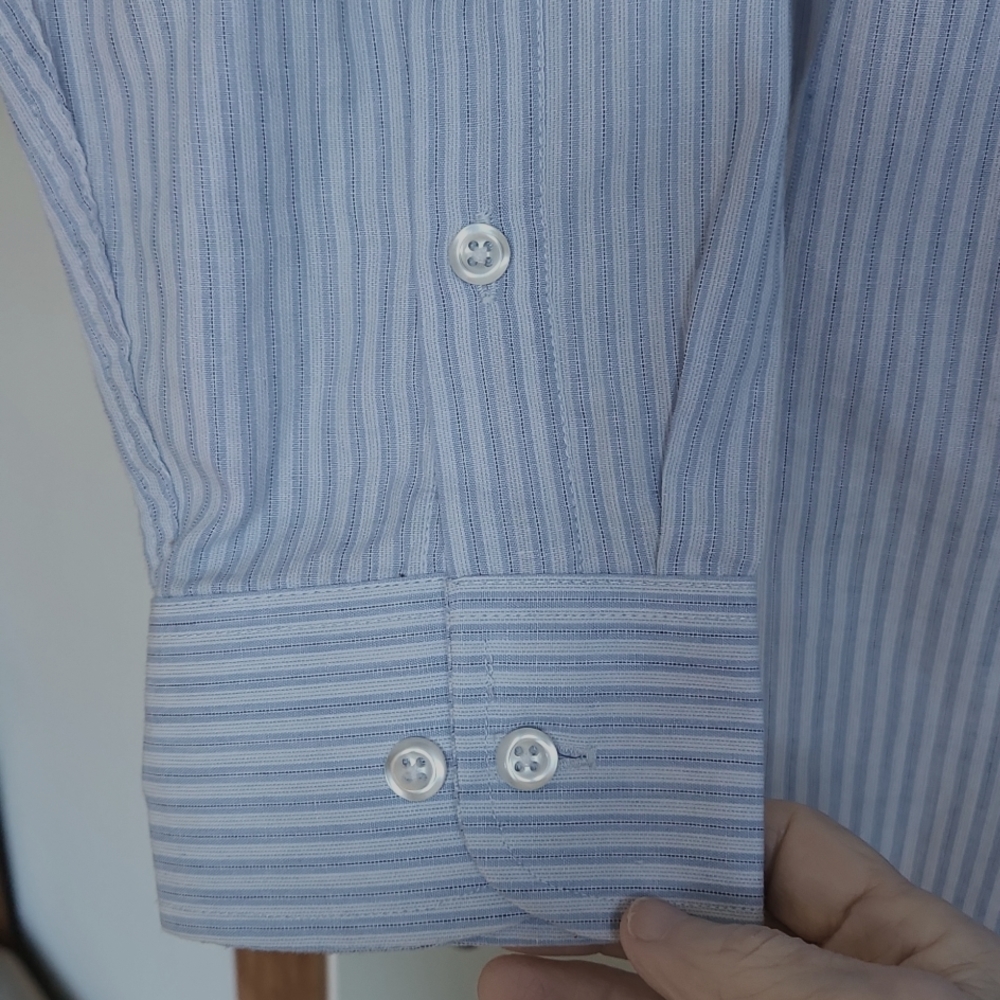 John Ashford, Men'sShirt, 151/2 34-35, M, w Light Blue Stripes w Navy Lines - Picture 2 of 7